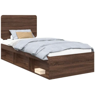 Paveikslėlis vidaXL Bed Frame with Headboard Brown Oak 100 x 200 cm Solid Pine Wood