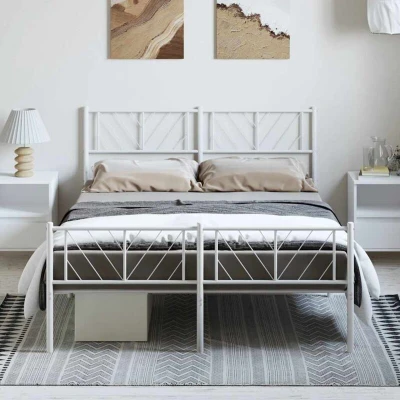 Paveikslėlis vidaXL Metal Bed Frame without Mattress with Footboard White 135x190cm