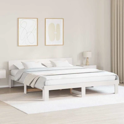 Paveikslėlis vidaXL Bed Frame with Headboard White 180 x 200 cm Solid Pine Wood