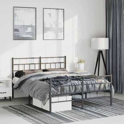 Paveikslėlis vidaXL Metal Bed Frame without Mattress with Footboard Black 150x200cm
