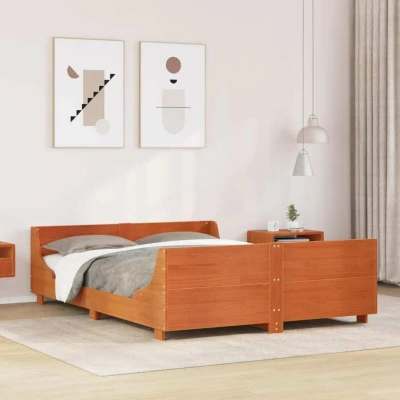 Paveikslėlis vidaXL Bed Frame without Mattress Wax Brown 120x190 cm Small Double Solid Wood Pine