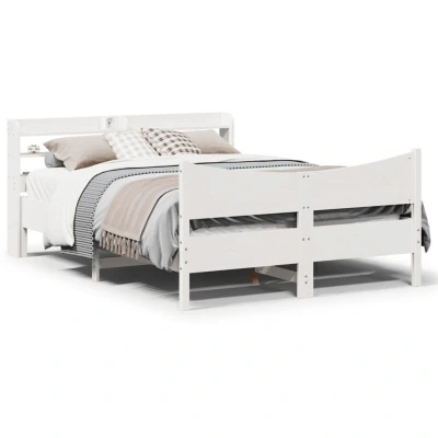 Paveikslėlis vidaXL Bed Frame with Headboard White 120x200 cm Solid Wood Pine
