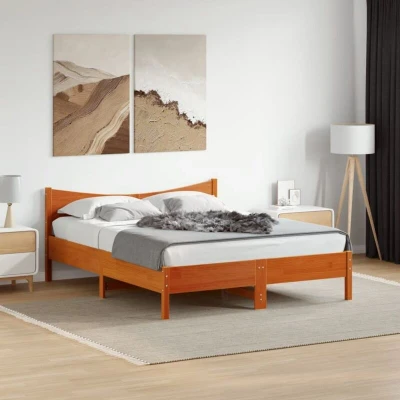 Paveikslėlis vidaXL Bed Frame without Mattress Wax Brown 150x200 cm King Size Solid Wood Pine