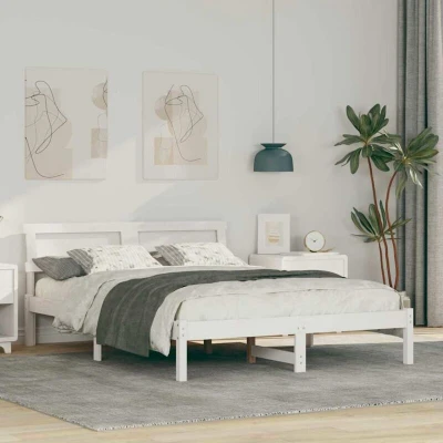 Paveikslėlis vidaXL Bed Frame with Headboard White 120 x 190 cm Solid Pine Wood