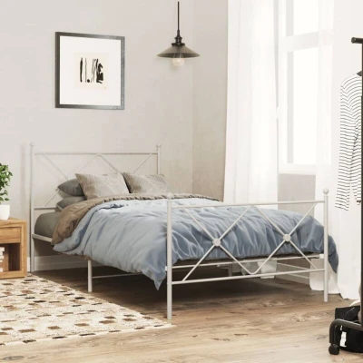 Paveikslėlis vidaXL Metal Bed Frame without Mattress with Footboard White 100x190cm