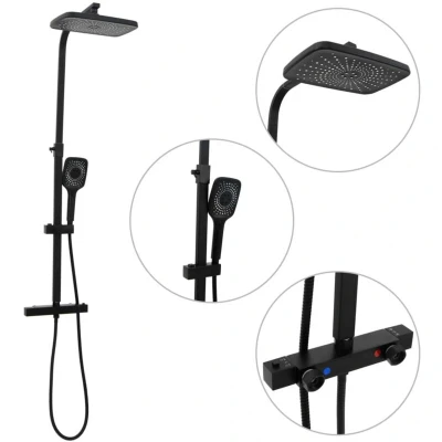 Paveikslėlis vidaXL Dual Head Shower Set with Mixer and Hose Black Brass