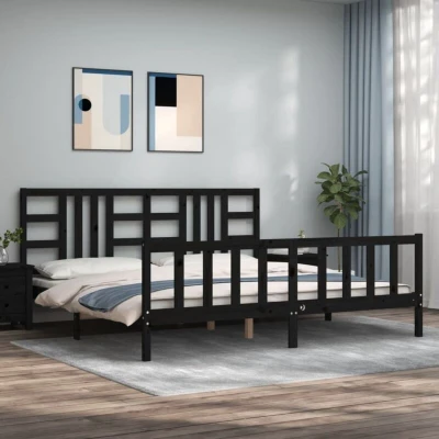 Paveikslėlis vidaXL Bed Frame without Mattress Black 200x200 cm Solid Wood Pine
