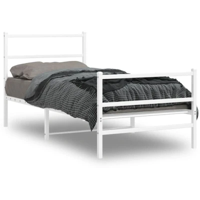 Paveikslėlis vidaXL Metal Bed Frame without Mattress with Footboard White 90x190cm
