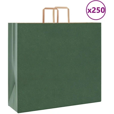 Paveikslėlis vidaXL Paper Bags 250 pcs with Handles Green 54x15x49 cm