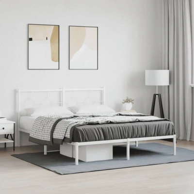 Paveikslėlis vidaXL Metal Bed Frame without Mattress with Headboard White 160x200cm