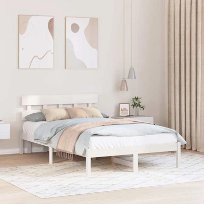 Paveikslėlis vidaXL Bed Frame with Headboard White 140 x 190 cm Solid Pine wood